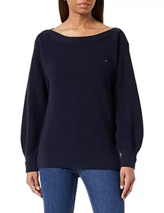 Tommy Hilfiger Damski sweter z dzianiny w łódce z bawełny prążkowanej, pustynne niebo, XL - Swetry damskie - miniaturka - grafika 1