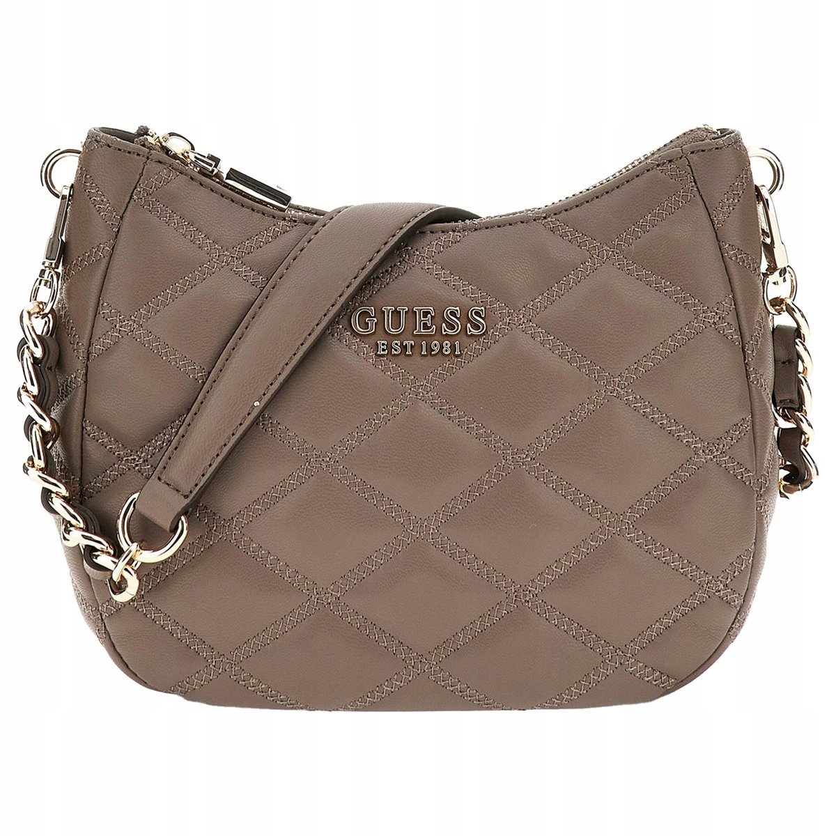 GUESS Pikowana Damska Torebka Mała Elegancka na ramię Logo Wzór Srebrna