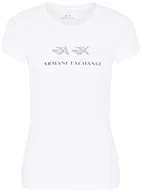 Koszulki i topy damskie - Armani Exchange Damska koszulka Slim Fit, nadruk z logo Flame, krótki rękaw, biały, XS - miniaturka - grafika 1