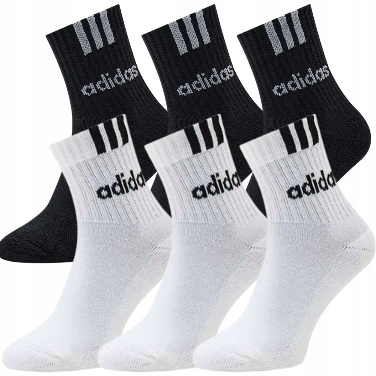 ADIDAS Skarpety MĘSKIE Długie Bawełna 37-39 6 PAR białe + czarne