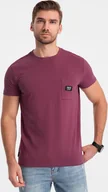 Koszulki męskie - Ombre Męski casualowy t-shirt z naszytą kieszonką - ciemnoróżowy V5 OM-TSCT-0109 XL - miniaturka - grafika 1