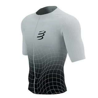 Koszulki sportowe męskie - COMPRESSPORT Triathlonowa koszulka kompresyjna TRI POSTURAL AERO SS TOP black/white print - grafika 1