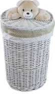 Kosze na bieliznę - Kosz na pranie kosz na pranie skrzynia na pranie wiklinowa okrągła biała pokrywa z pluszowym misiem pokrywa 34L D.32 H.48 - miniaturka - grafika 1