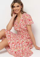 Sukienki - Biało-Różowa Wiskozowa Sukienka Maxi w Kwiaty Rozkloszowana z Kopertowym Dekoltem Monilia - miniaturka - grafika 1