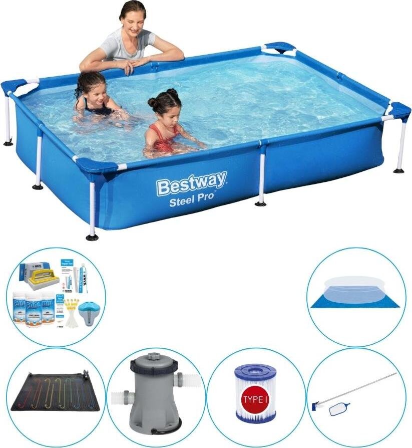 Bestway Steel Pro 221x150x43 cm Prostokątny - 7-częściowy - Zestaw basenowy