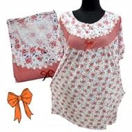 Bielizna nocna - KOSZULA NOCNA BAWEŁNA RÓŻA KWIAT prezent krótki rękaw czerwo 58 60 9XL - miniaturka - grafika 1