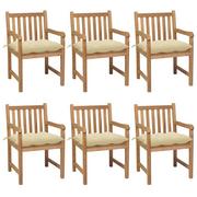 vidaXL Lumarko Krzesła ogrodowe z kremowymi poduszkami, 6 szt., drewno tekowe! 3073048