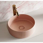 Umywalki - Umywalka nablatowa okrągła z ryflowanej ceramiki - Różowy mat - 36 cm - PEDARA - miniaturka - grafika 1