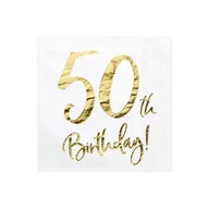 Dekoracje i nakrycia stołu na imprezę - PartyDeco Serwetki 50th Birthday, biały, 33x33cm SP33-77-50-008 - miniaturka - grafika 1