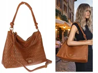 Torebki damskie - Torebka Damska Włoskiej marki Enrico Coveri Ażurowa Worek EC6272 brązowa - miniaturka - grafika 1