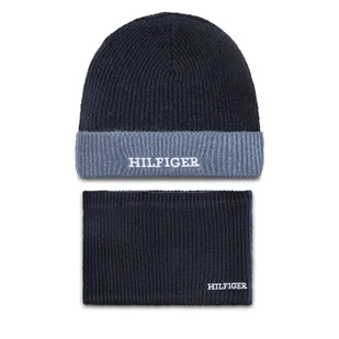 Komplet czapka i komin Tommy Hilfiger AU0AU01938 Granatowy - Czapki damskie - miniaturka - grafika 1