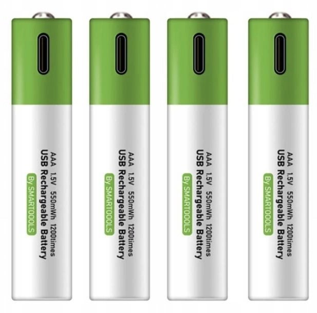 WIELOKROTNE BATERIE PALUSZKI AKUMULATORKI AAA 4 SZT ŁADOWANE KABLEM USB-C