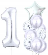 Baby shower i roczek - Balony 10Szt Na Urodziny Roczek Srebrne Konfetti - miniaturka - grafika 1