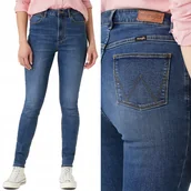 Spodnie damskie - Wrangler SKINNY Marina RURKI Z WYŻSZYM STANEM BLUE DżINS W26 L32 - miniaturka - grafika 1