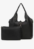 Torebki damskie - Czarna Torebka Typu Shopper z Dodatkową Saszetką i Przeszyciami Latarina - miniaturka - grafika 1