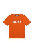 Koszulki dla chłopców - BOSS t-shirt bawełniany dziecięcy kolor pomarańczowy z nadrukiem - Boss - miniaturka - grafika 1
