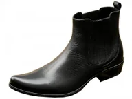 Botki męskie - Czarne kowbojki męskie wsuwane skóra naturalna wysokie podbicie 45 - miniaturka - grafika 1