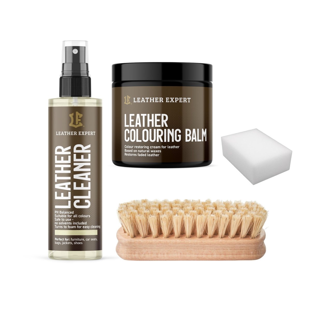 Zestaw do pielęgnacji skóry gładkiej - cleaner 100 ml, balsam czarny 100 ml, szczotka i gąbka ZES-53