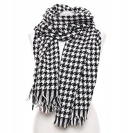 Apaszki i szaliki damskie - Czarno Biały SZAL DAMSKI w Kratę Duży Stylowy Modny na Jesień MORAJ - miniaturka - grafika 1