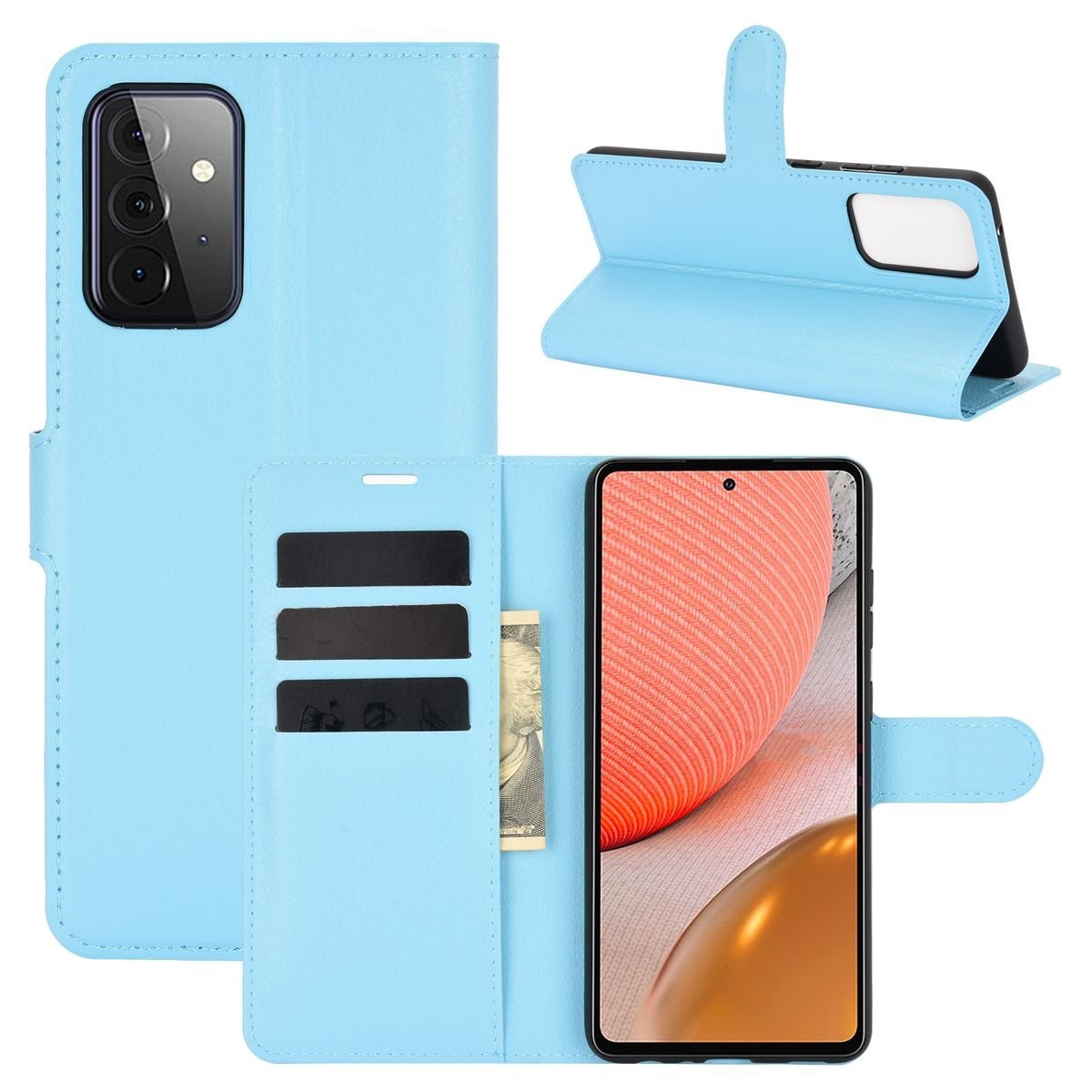 Pokrowiec König Design kompatybilny z etui na telefon Samsung Galaxy A72 5G ze skóry syntetycznej - Niebieskie etui na telefon komórkowy