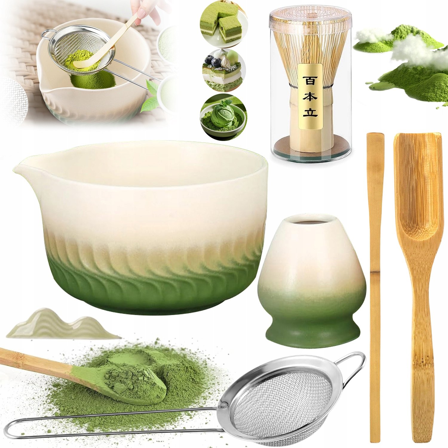 Zestaw Do Matchy 7W1 Ceramiczny Czarka Miotełka Łyżeczka Do Herbaty Matcha