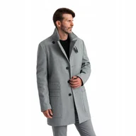 Płaszcze męskie - Jednorzędowy męski płaszcz z kieszeniami szary V3 OM-COWC-0108 XL - miniaturka - grafika 1