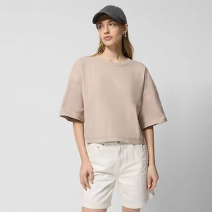 Damski t-shirt basic Outhorn OTHWSS24TTSHF1485 - beżowy - Koszulki sportowe damskie - miniaturka - grafika 1