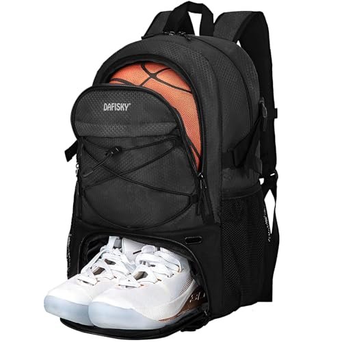 DAFISKY Plecak do koszykówki z przegrodą na piłki, duża torba do koszykówki z przegrodą na buty, torba na sprzęt sportowy, czarny, Taille unique, Jeden rozmiar