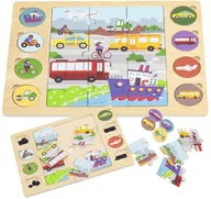 Puzzle - Drewniane Puzzle na podkładce SAMOCHODY AUTA dla chłopca 2 3 4 5 lat latka zabawki montessori - miniaturka - grafika 1