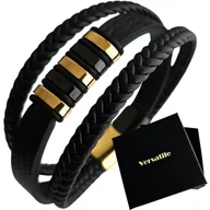 Bransolety męskie - Złoto-Czarna Bransoletka Męska Z Grawerem, Imiona, Daty,Prezent Na Urodziny - miniaturka - grafika 1
