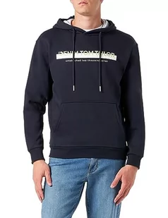 Męska bluza z kapturem TOM TAILOR Denim z nadrukowanym logo, 10668-niebieski kapitan nieba, S - Bluzy męskie - miniaturka - grafika 1