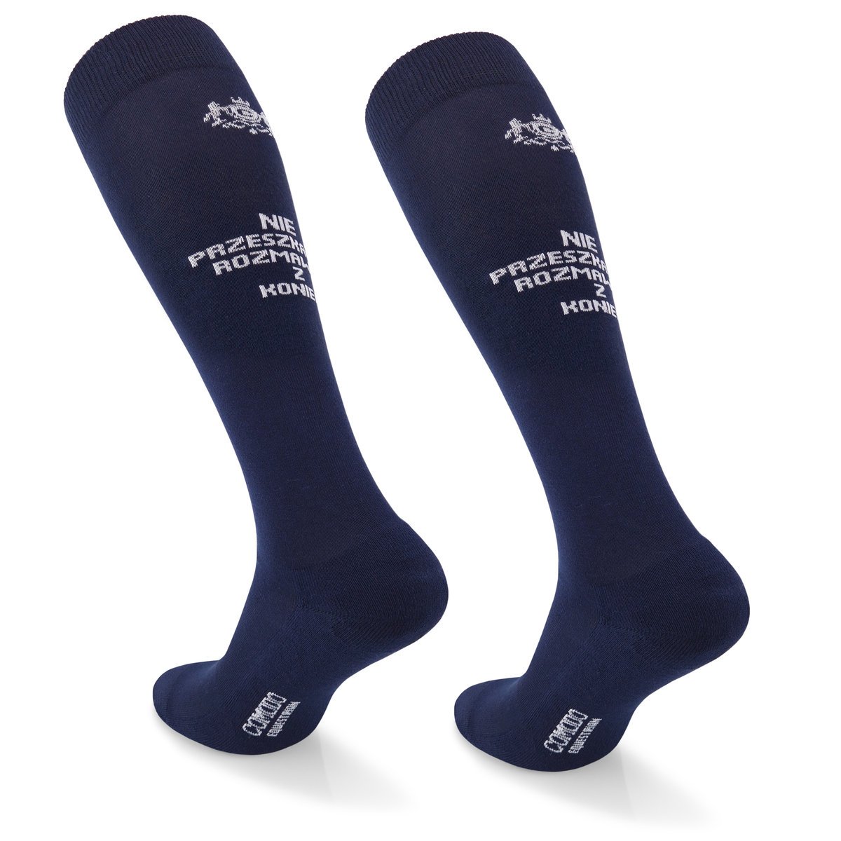 COMODO śmieszne podkolanówki jeździeckie Rozmawiam z Koniem 39-42. Cienkie bawełniane skarpety wiosna lato, ciemny niebieski. dla niej i niego