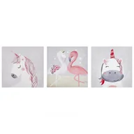 Obrazy i zdjęcia na płótnie - Zestaw 3 Obrazów Na Płótnie Zwierzęta 30 X 30 Cm Szaro-różowy Timia! - miniaturka - grafika 1