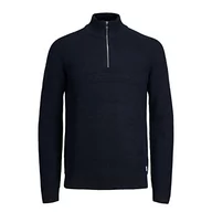 Bluzy męskie - JACK & JONES Jjpower Knit bluza męska z zamkiem błyskawicznym, Granatowy blezer/szczegóły: czarny, L - miniaturka - grafika 1
