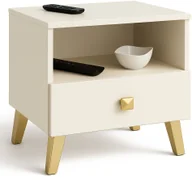 Szafki nocne - Fabryka Mebli Akord Szafka nocna MOBI 40 cm do sypialni 1 szuflada glamour - kaszmir złoty - miniaturka - grafika 1