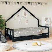 Łóżeczka i kojce - vidaXL Rama łóżka dziecięcego z szufladami, czarna, 90x190 cm, sosna - miniaturka - grafika 1