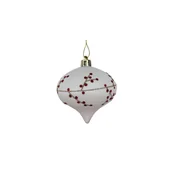 Bombki - Bombka plastikowa dekorowana brokatem gałązki 8 cm biało-czerwony - miniaturka - grafika 1