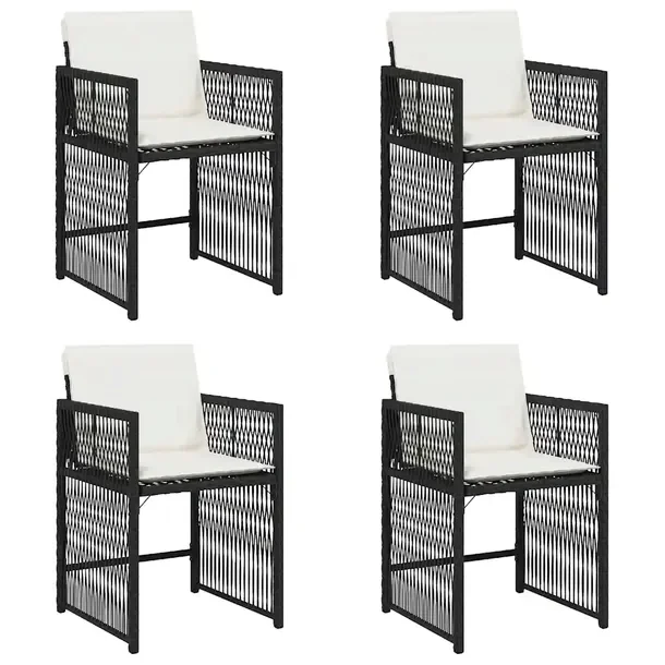 Krzesło Ogrodowe z Rattanu PE Czarne 50,5x54x79 cm, Poduszka Kremowa