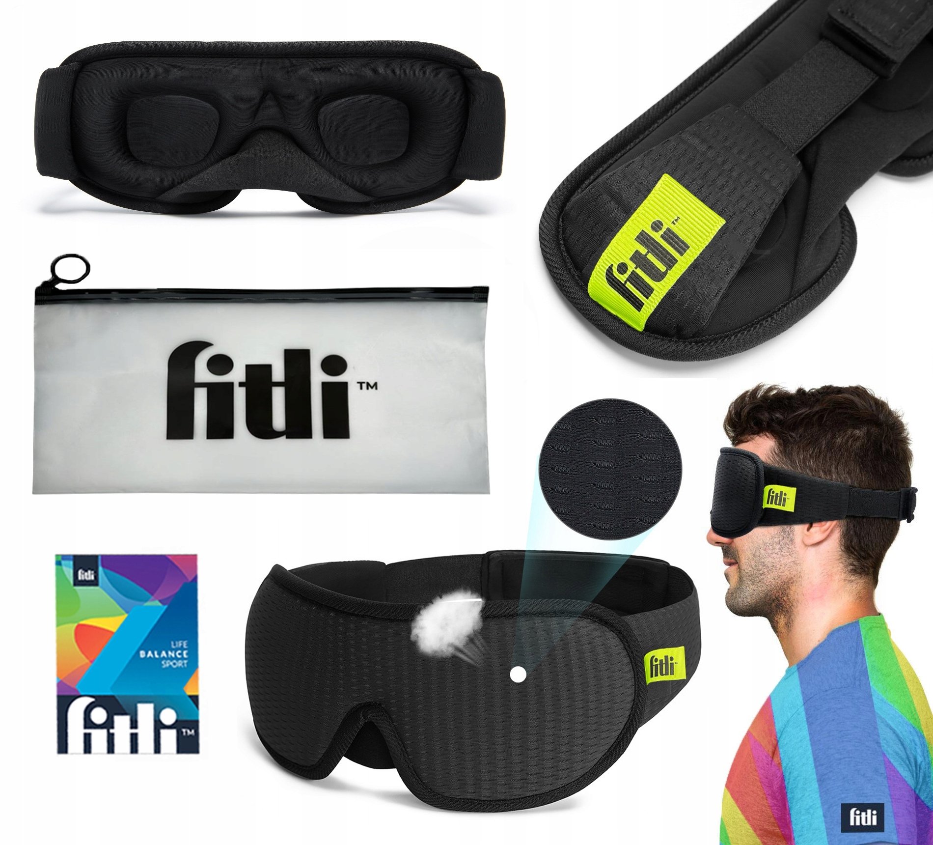 Opaska Na Oczy Do Spania 3D Maska Zaciemniająca Regulowana Memory Czarna