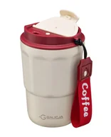 Kubki termiczne - Kubek termiczny bidon COFFEE 350 ml stal nierdzewna 18/10 tworzywo kremowy z czerwonym akcentem - miniaturka - grafika 1