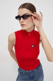 Koszulki sportowe damskie - Tommy Jeans top damski kolor czerwony z półgolfem - grafika 1