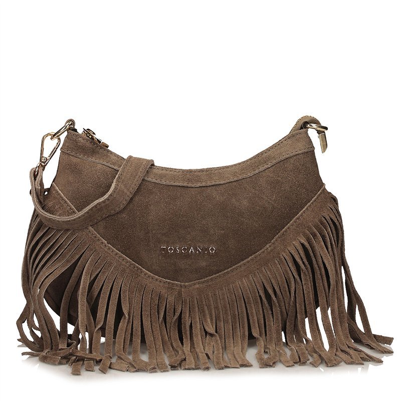 Skórzana torebka z ozdobnymi frędzlami Toscanio G105