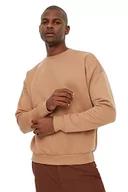 Bluzy męskie - Trendyol Męska bluza z okrągłym dekoltem, zwykła, beżowa, S, BEŻOWY, S - miniaturka - grafika 1