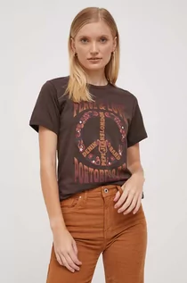 Koszulki sportowe damskie - Pepe Jeans t-shirt bawełniany damski kolor brązowy - grafika 1