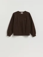 Bluzy damskie - Reserved - Dzianinowa bluza z haftem - ciemnobrązowy - miniaturka - grafika 1