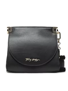 Torebki damskie - Tommy Hilfiger Torebka Luxe Leather Flap Crossover AW0AW10376 Czarny - grafika 1