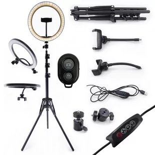 LAMPA PIERŚCIENIOWA LED 26CM M-26 z akcesoriami - Lampy studyjne - miniaturka - grafika 1