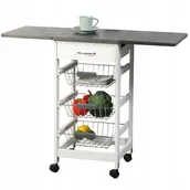 Wózki kuchenne - Barek kuchenny z Rozkładanym Blatem biały Wózek na kółkach półka koszyki - miniaturka - grafika 1