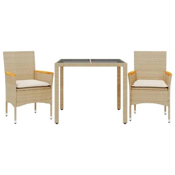 Zestaw Mebli Ogrodowych Rattan PE Beżowy, Stół 90x90x75 cm, Krzesła 53x