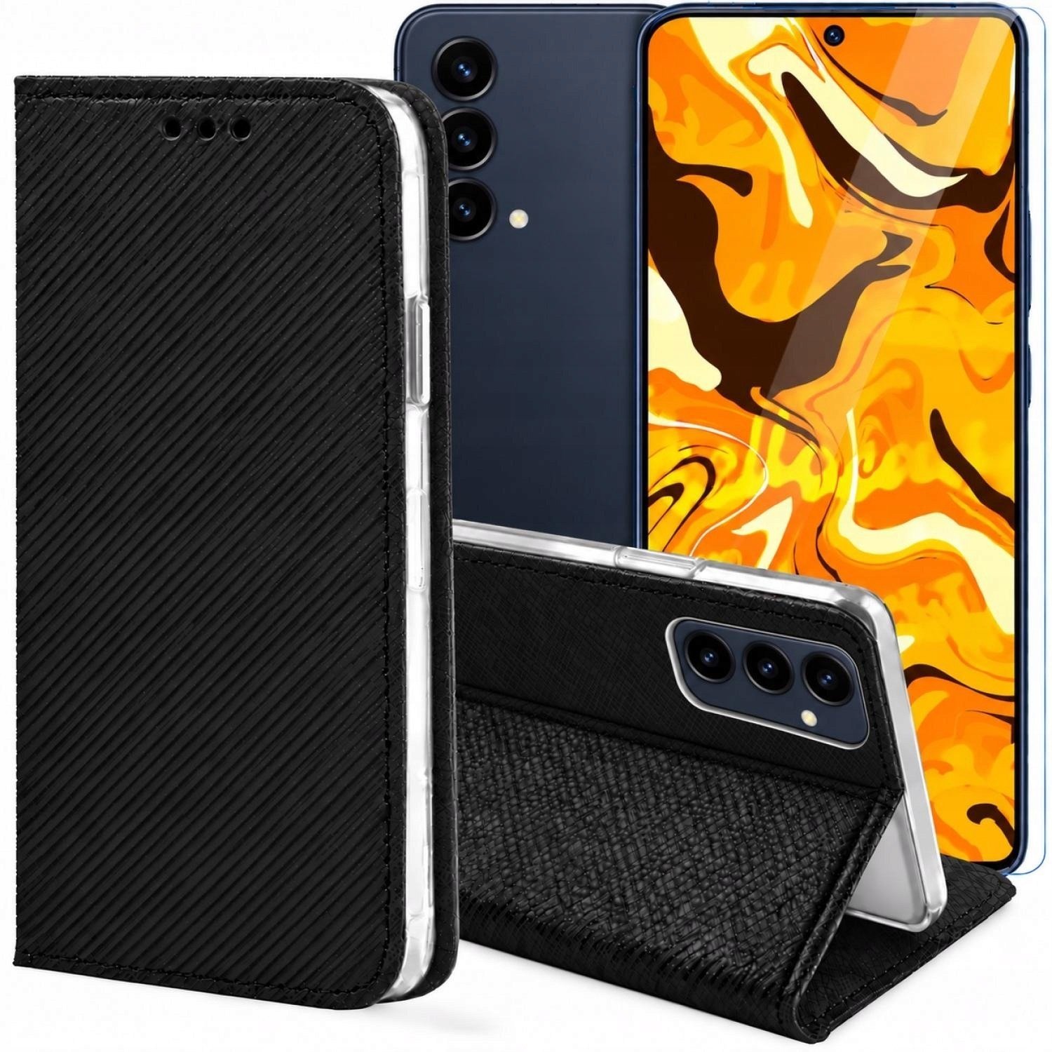 Hello Case Etui z Klapką Do Samsung Galaxy A55 5G Czarne, Zamykane, Kabura Szkło BNDL3444
